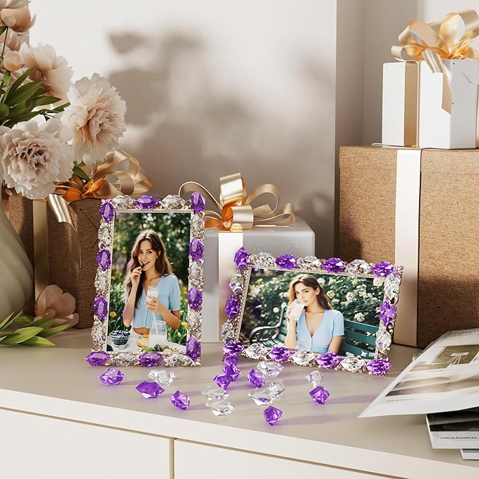 Acrylic Crushed Ice Rocks, Babenest 150 PCS Fake Crystals Plastic Ice Cubes Diamonds Gems for Vase Fillers, Home Decoration, Table Scatter, Event, Wedding, Arts & Crafts (Purple/Clear)