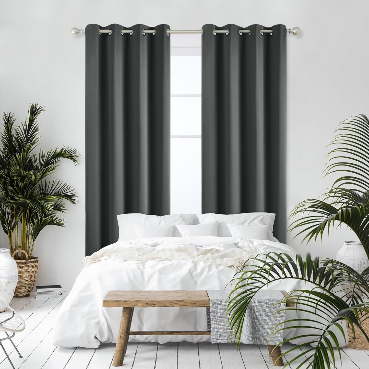 Deconovo Blackout Curtains, Room Darkening Thermal Insulated Window Drapes, Noise Reducing, Grommet Top, 2 Panels 52W x 84L Inch Machine Washable for Bedroom Living Room Nursery Dark Grey