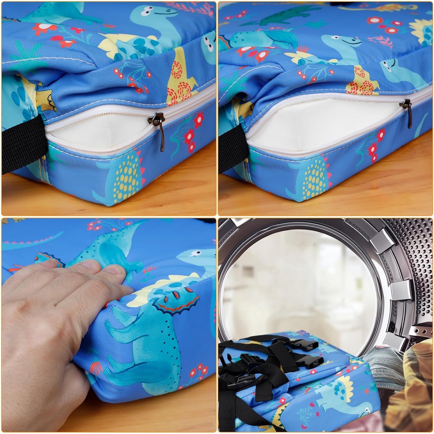 Toddler Booster Seat for Dining Table, 12.6x3.34 Inch Portable High Chair for Travel, Compact Lightweight With Adjustable Straps for Baby (Dinosaur)