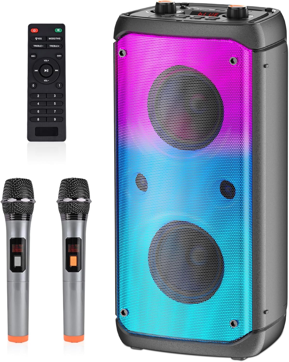 Portable Party Speaker, 80W Peak Wireless Bluetooth Speaker, PA System with LED Lights, Outdoor Bluetooth Speakers Supports for TF Card/USB, AUX in, FM, REC,TWS