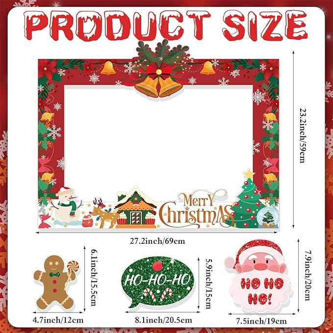 HOWAF 30 Pcs Christmas Photo Booth Props - Merry Christmas Paper Photo Frame, Funny Santa & Gingerbread Photo Props for Xmas Holiday Party Decoration, Selfie Frame Props