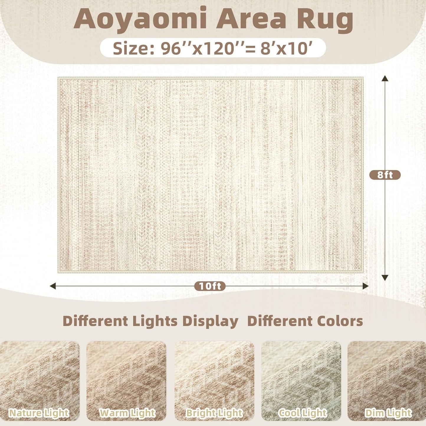 Large Living Room Area Rug 8x10, Machine Washable Vintage Boho Moroccan Rugs Geometric Neutral Rug Non-Shedding Low Pile Distressed Farmhouse Carpet for Bedroom Dining Table Office(8'x10',Ivory Beige)