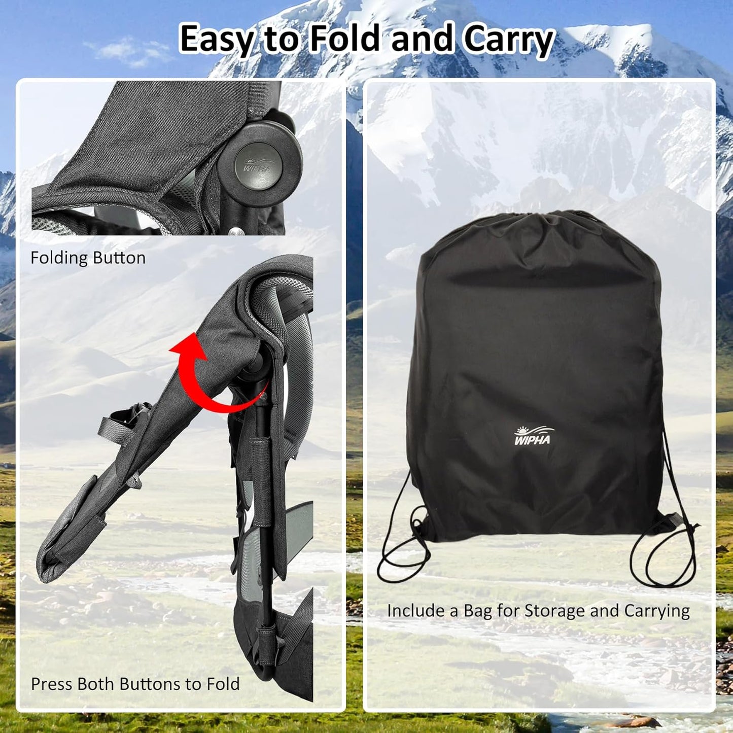 WIPHA Hiking Backpack Carrier, Lightweight Toddler Shoulder Carrier with Sun Shade, Saddle Toddler Backpack for Kids 6 Months to 4 Years Old