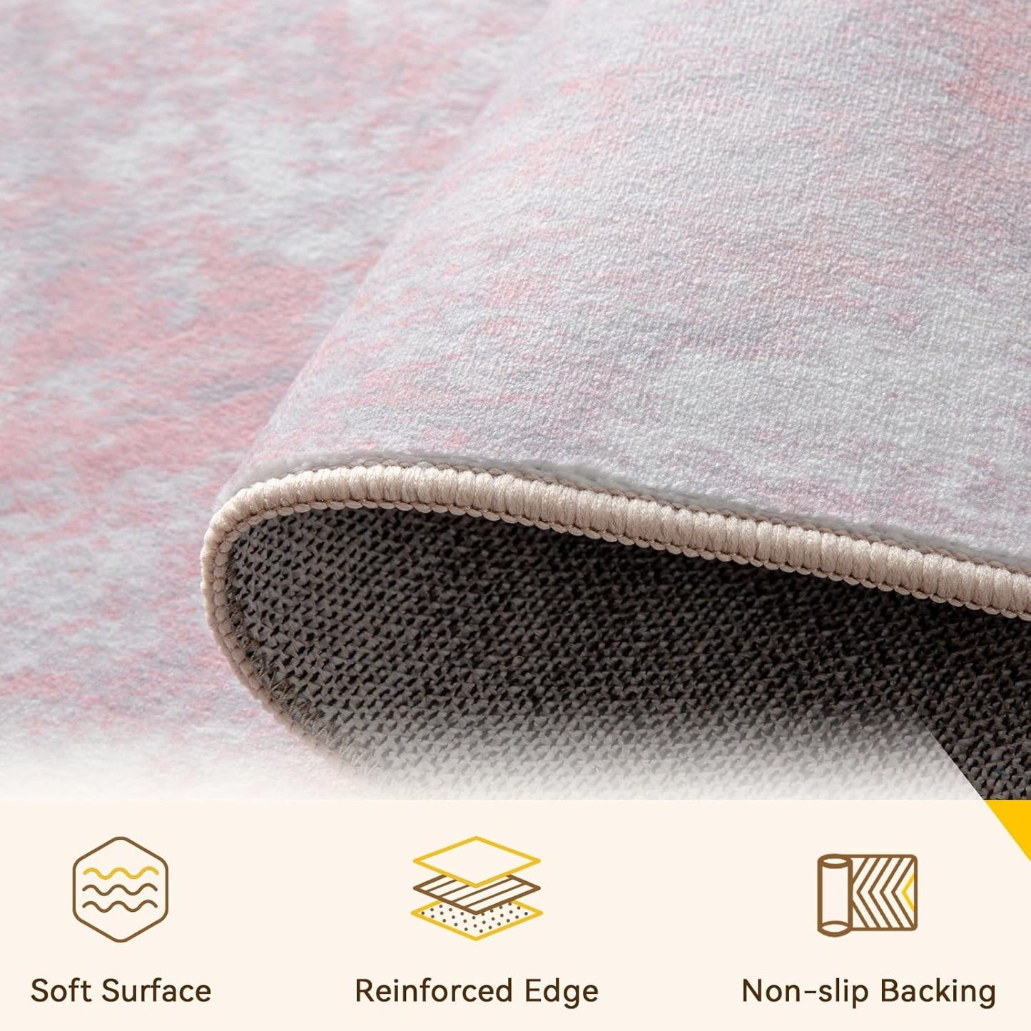 Washable Area Rugs 2'x3' Non-Slip Modern Abstract Soft for Living Room Entryway Bedroom Nursery, Print Pattern, Grey Pink