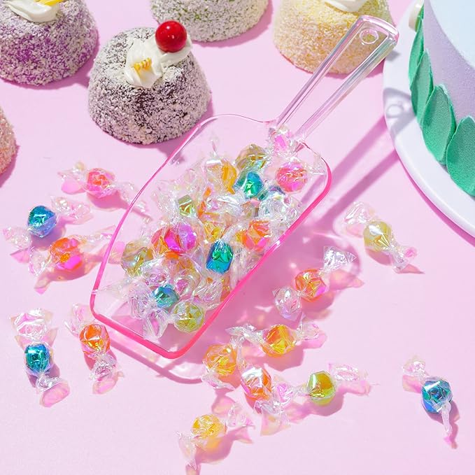 Ice Scoop for Freezer, Clear Pink Plastic Candy Buffet Scoopers, Acrylic Multi-purpose Kitchen Scoop for Party Wedding Popcorn Cookie Dry Goods, 6 Pack 7.5 In