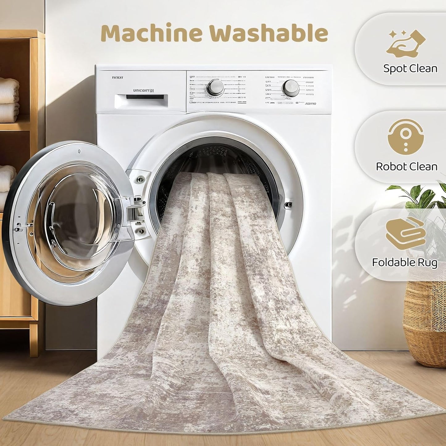 6x9 Area Rugs Living Room: Washable Large Abstract Soft Rug Stain Resistant Indoor Floor Non-Slip Accent Carpet for Women Modern Home Enthusiasts Aged 25-45 - Bedroom Nursery Playroom- Beige Brown