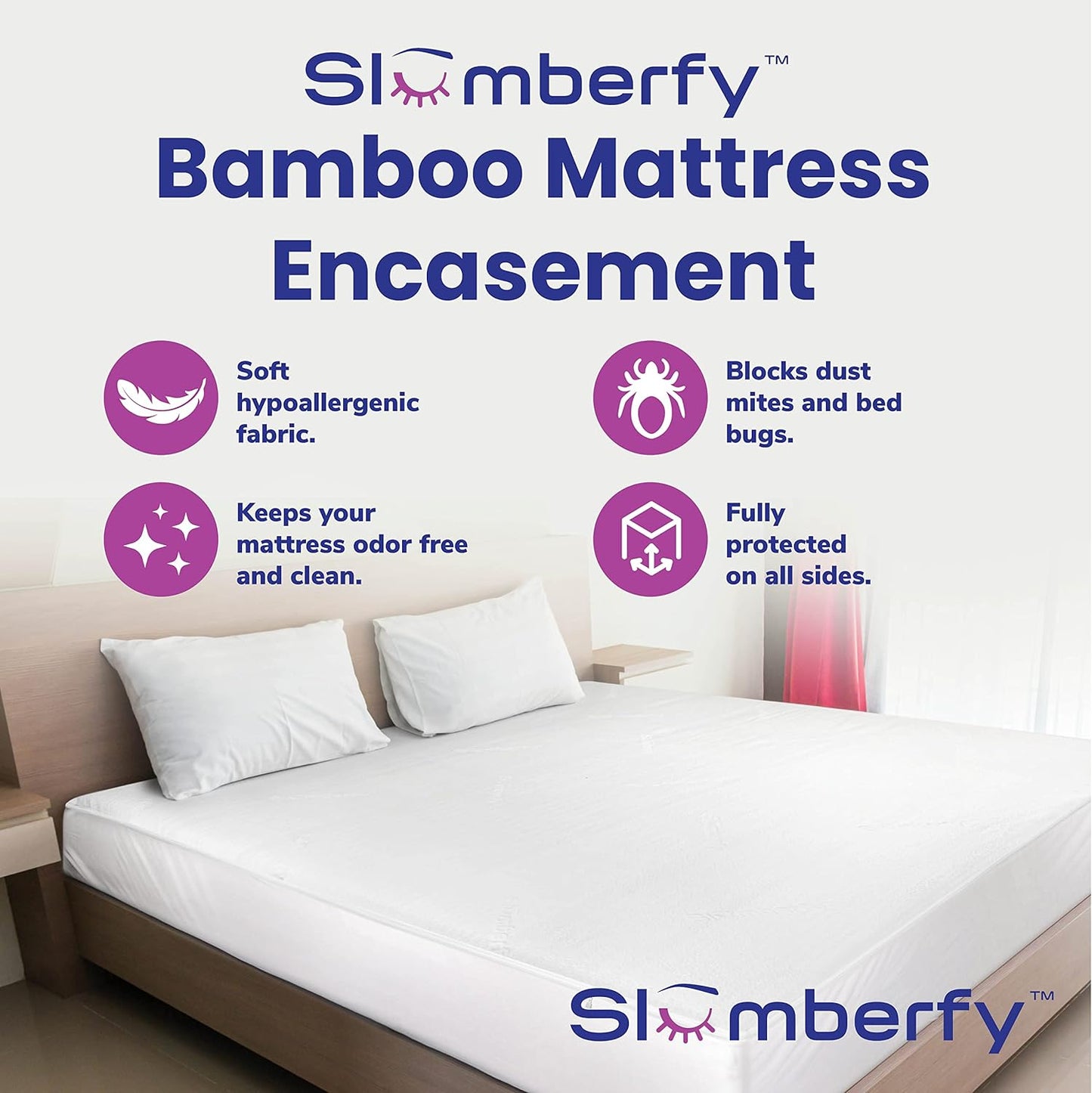 Cal King Size Waterproof Bamboo Mattress Encasement by Slumberfy - Premium Skin-Safe Mattress Protector with 360° EZ Zipper, Lab-Tested Bed Bug Protection, Zippered Encasement (72x84 in)