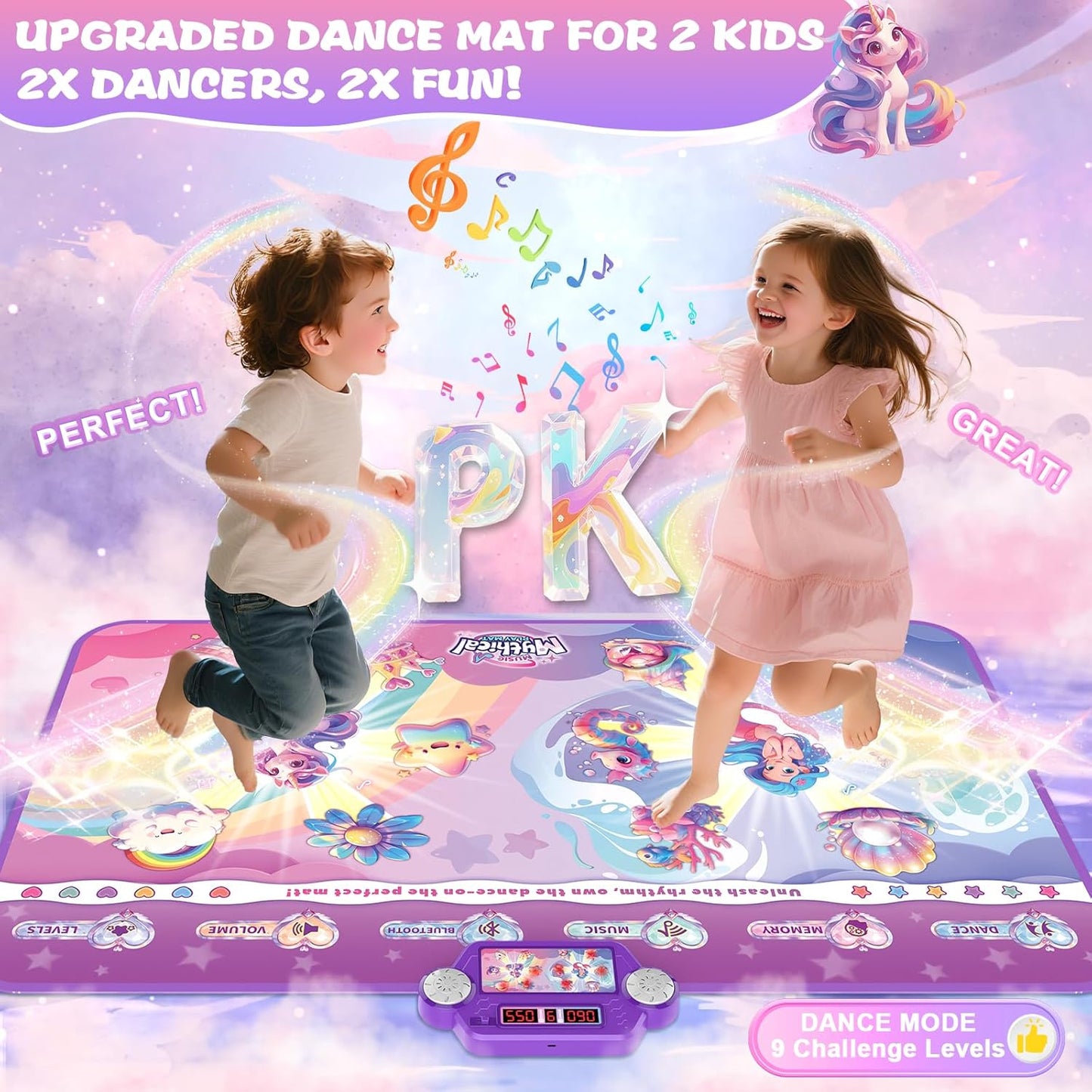 New Mermaid&Unicorn Dance Pad with 2-Players for Kids, Light-up Dancing Mat with Wireless Bluetooth, Birthday for 3 4 5 6 7 8 Year Old Girls Toddlers