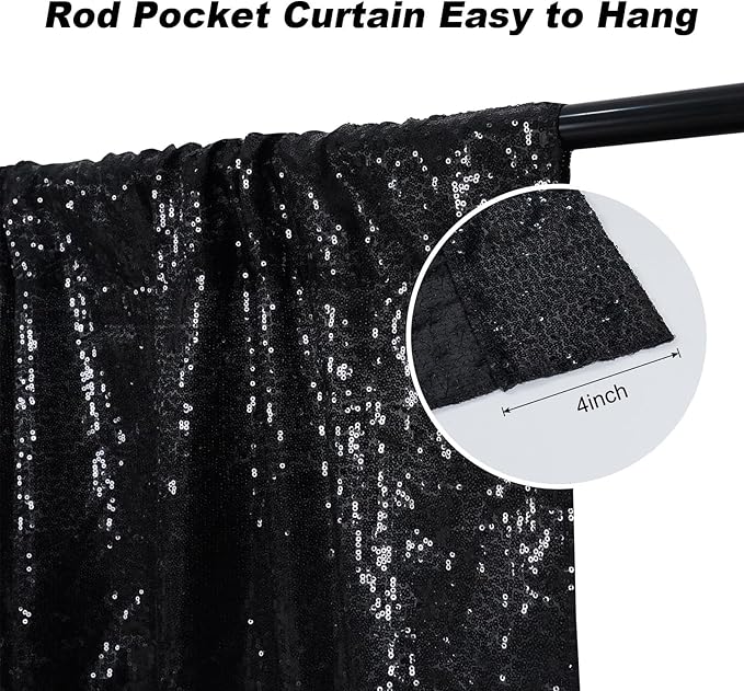 Juya Delight Black Sequin Backdrop, 10FTx10FT NO See-Through Photobooth Backdrop Curtains for Birthday, Party, Wedding Decoration