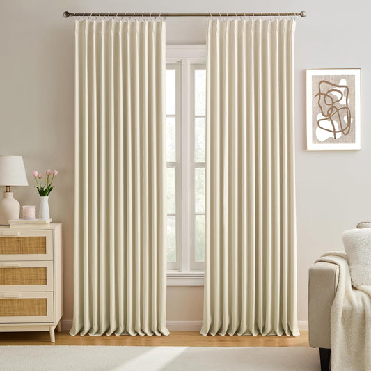 KEQIAOSUOCAI Cream Beige Blackout Curtains 105 Inches Long, Privacy Window Drapes for Living Room/Dining Room/Bedroom, 72 Inch Wide x 105 Inch Long, Pinch Pleat with Hooks, 2 Panels