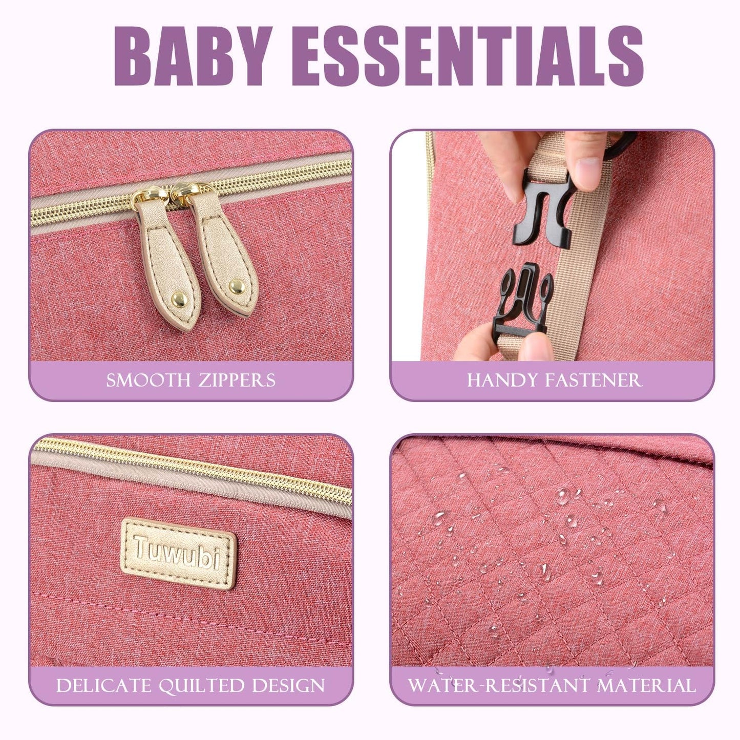 Tuwubi Diaper Bag Tote,Baby Diaper Bag with Pacifier Case Large Travel Diaper Tote Caddy for Mom and Dad Multifunction Large Baby Bag - Pink