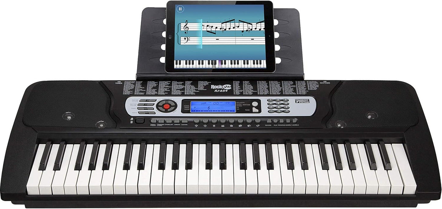 RockJam 54 Key Keyboard Piano with Power Supply, Sheet Music Stand, Piano Note Stickers & Simply Piano Lessons