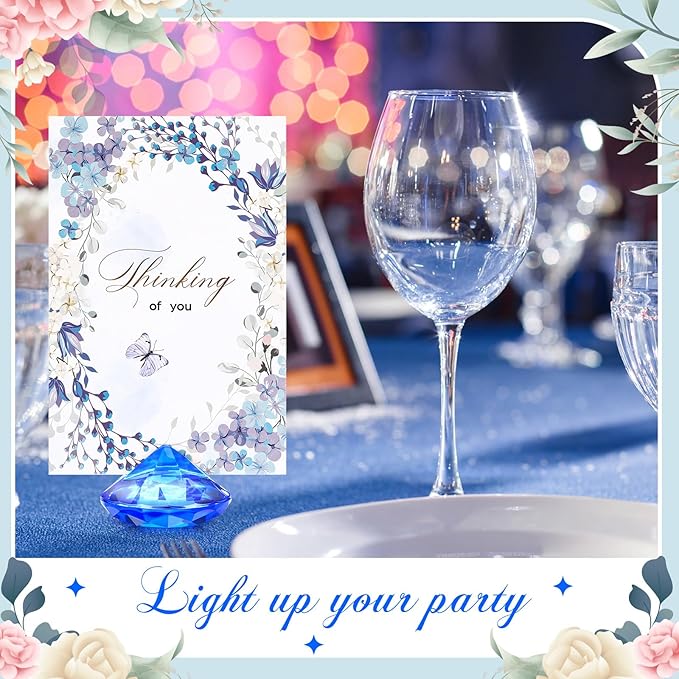 Boao 24 Pack Diamond Place Card Holders Acrylic Table Number Holder Card Stands Crystal Diamond Party Decorations Favor for Weddings Home Table(Dark Blue)