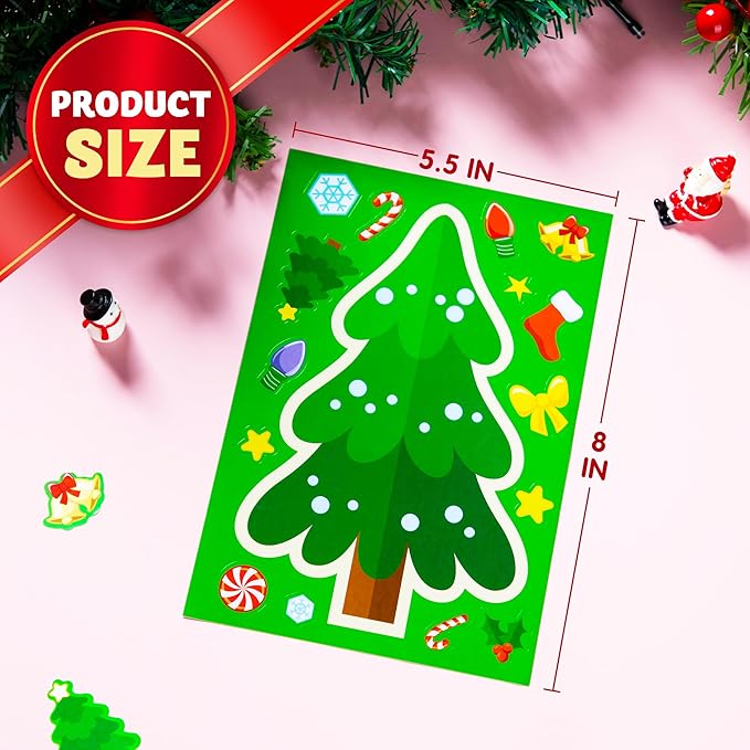 JOYIN 24 Pcs Christmas Tree Stickers, Make Your Own Christmas Tree Green Stickers Sheets, Party Favors for Kids Xmas Party Supplies, Classroom Games, Stocking Stuffers Holiday Presents