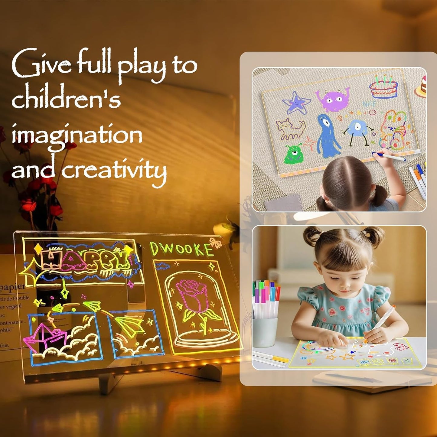 LED Note Board with 7 Colors Pen, 2025 New Acrylic Message Marker Board with Stand, Lighted Acrylic Dry Erase Board Illuminated Drawing Board Light with Colors for Office Home Christmas (15 * 15 cm)