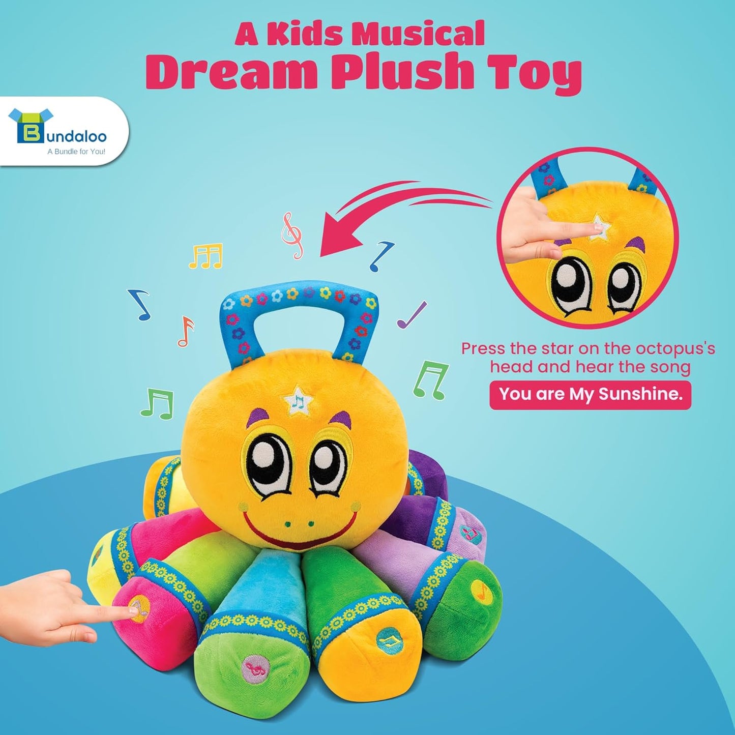 Bundaloo Musical Octopus Plush Toy - Plays Fun Songs and 8 Musical Key Notes | for Children & Toddlers (Octopus)