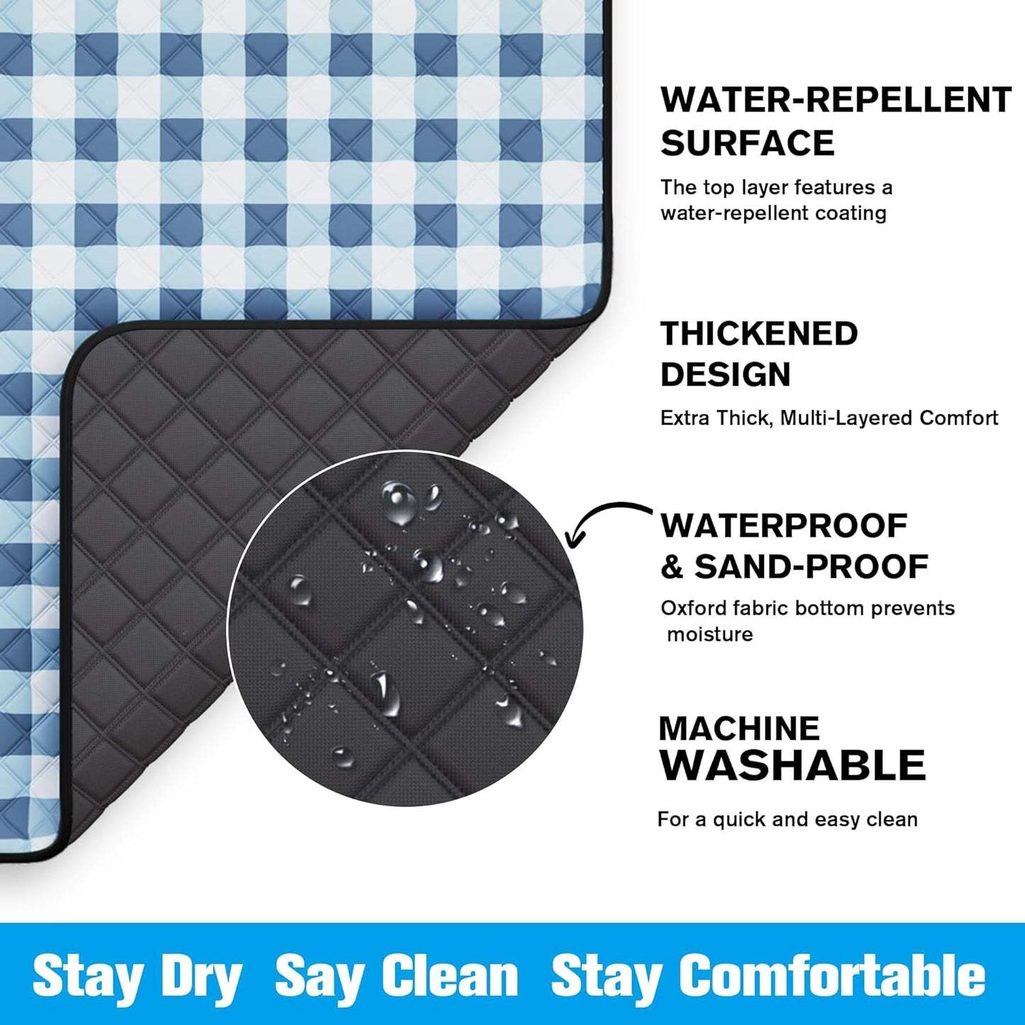 TigeJoy Extra Large Picnic Blanket Waterproof Foldable 80''x118'', Outdoor Picnic Mat Beach Blanket Sandproof for Park, Grass, Travel, Hiking, Camping Essentials, Gingham Picnic Blanket