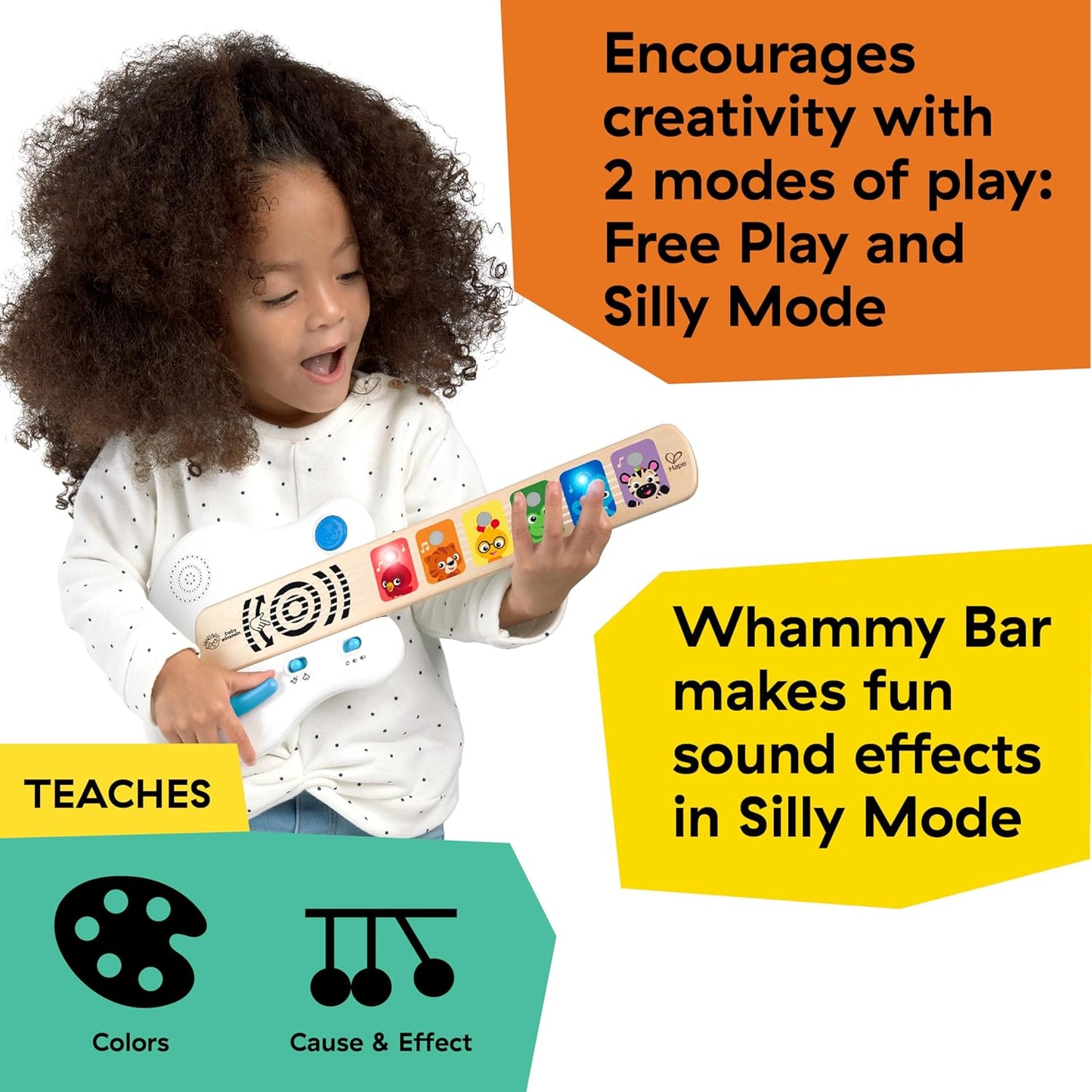 Baby Einstein Strum Along Songs Magic Touch Wooden Toy Guitar with Whammy Bar, Montessori Musical Learning Toy with Lights, 12mo+