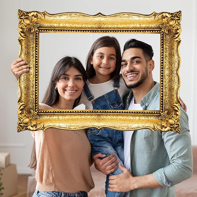 Upgraded 32 x 24 Inch Large Photo Booth Props Picture Frame Vintage Photo Frame Friends Selfie Props for Wedding Mexico Birthday Bachelorette Party Supplies(Gold Style)