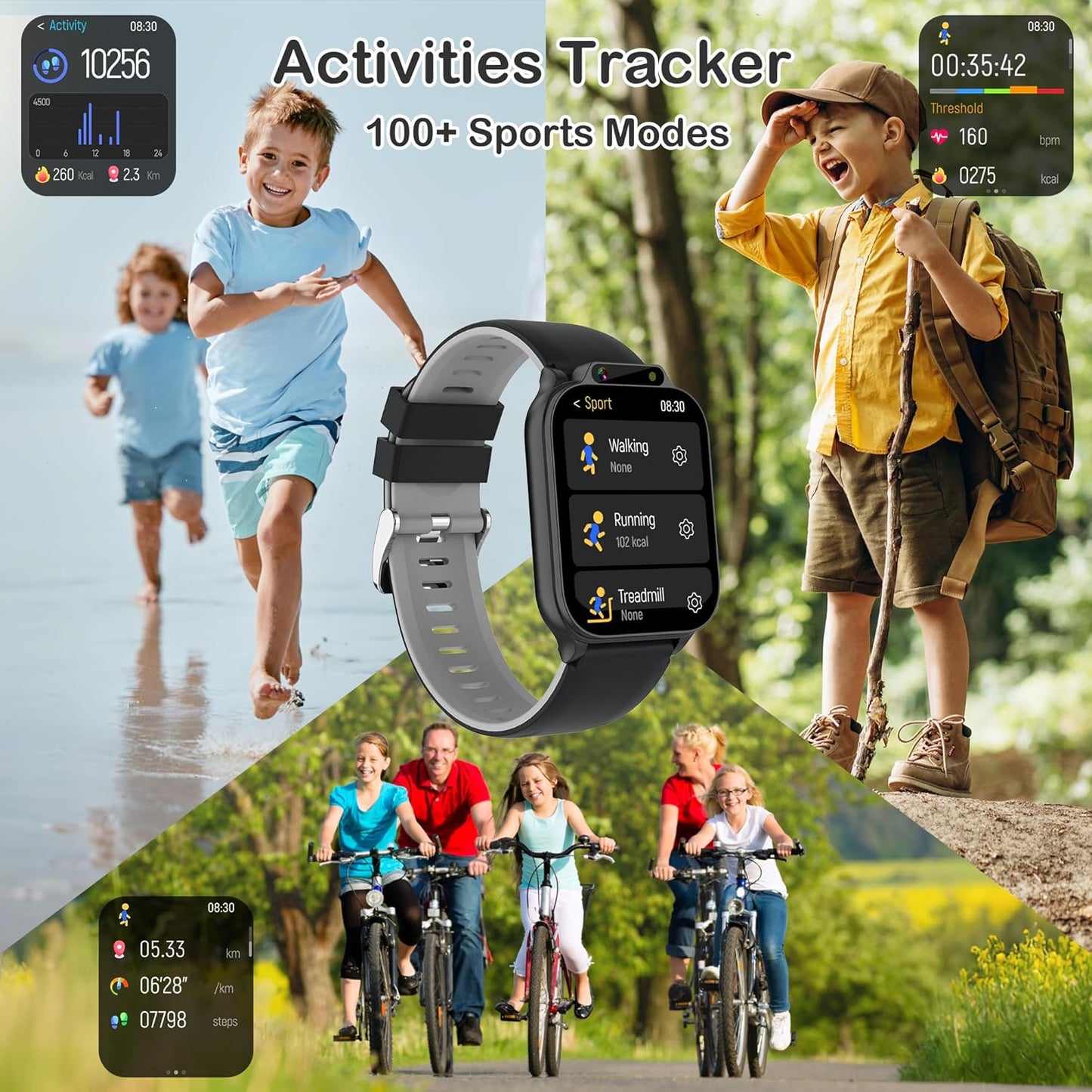 Smart Watch for Kids with Fitness & Sleep Tracker, Waterproof Kids Smart Watch Boys Gifts Age 5-12, Heart Rate Sport Modes SOS Button DIY Dial HD Camera Alarm Clock Games Music Recorder, NO APP/Phone