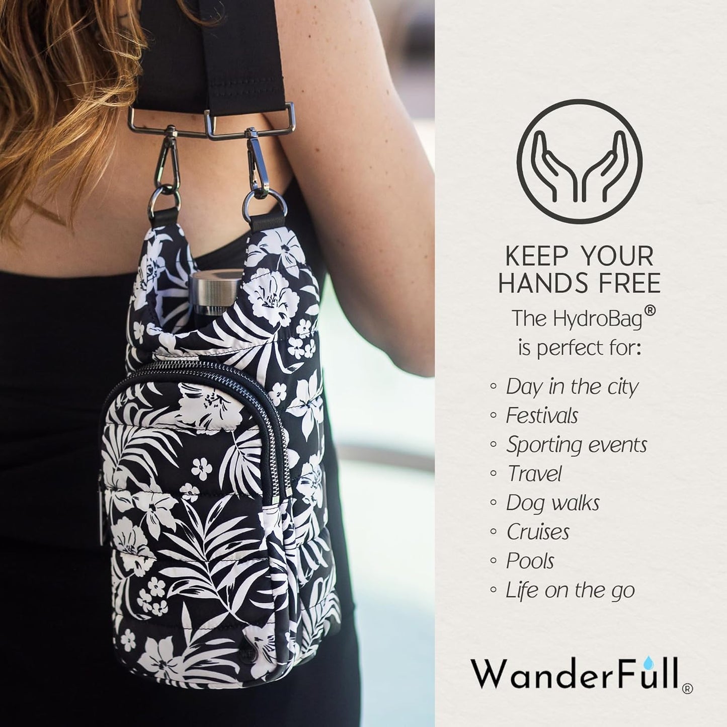 WanderFull® Original HydroBag® Collection, Water Bottle Holder w/Strap & Phone Pocket, Hands-Free Crossbody Water Bottle Bag
