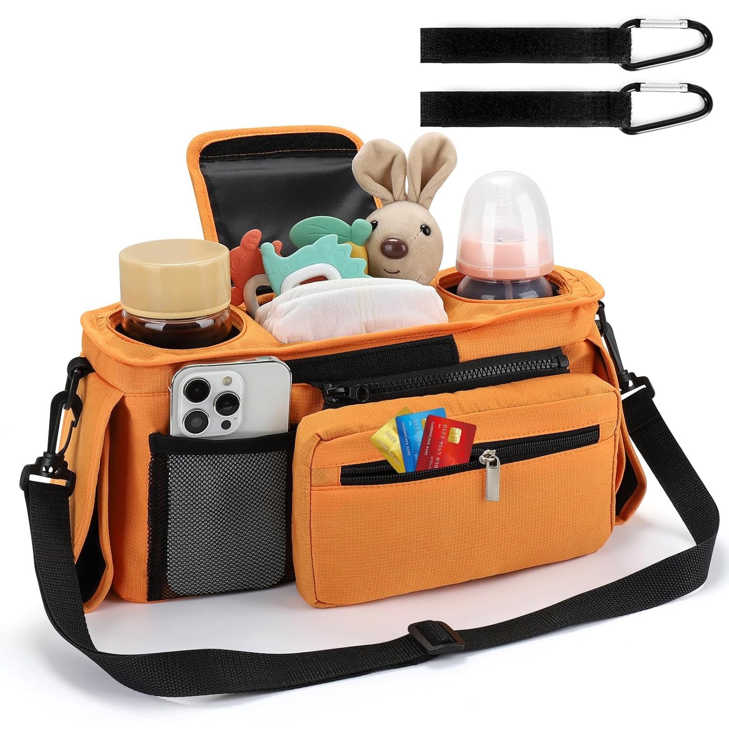 Accmor Universal Stroller Organizer with Insulated Cup Holder Detachable Phone Bag and Shoulder Strap,Stroller Bag Caddy Organizer Fits for Uppababy, Baby Jogger, Britax Strollers