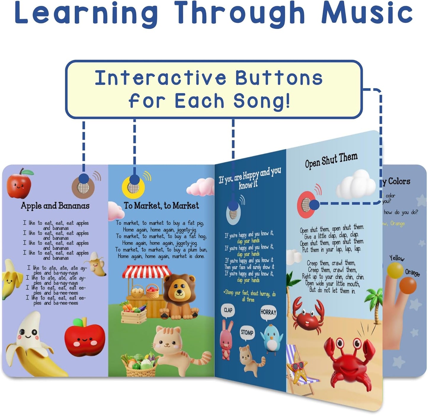 LEARNING BUGS Fun Favorite Nursery Rhymes – Sing Along with 28 Nursery Rhymes, Musical Books for Toddlers, 28-Button Music Book, Musical Toys for Toddlers 1-3