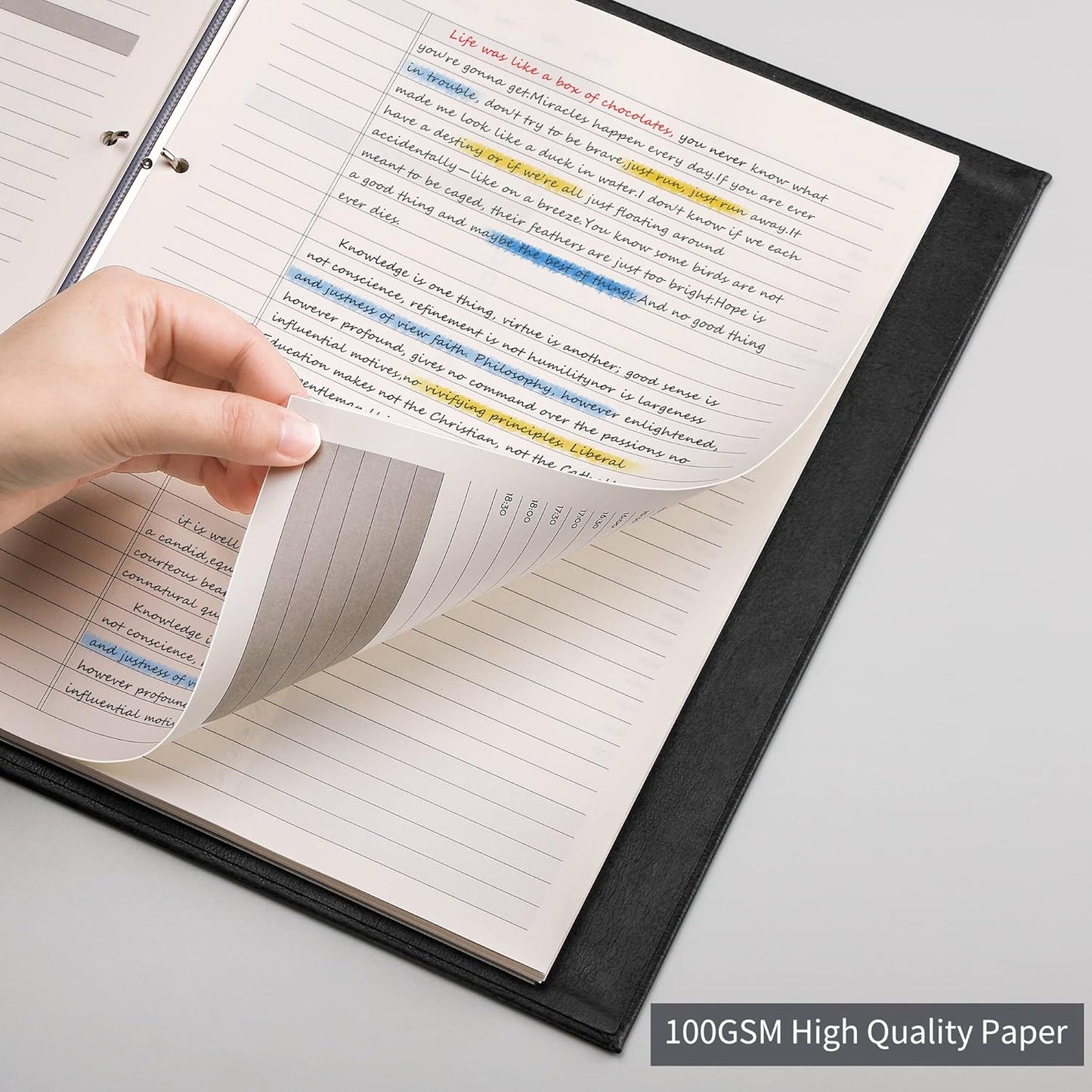 EMSHOI Undated Daily Planner 8.5" X 11", A4 To Do List Notepad, 240 Refill Pages Ring Binder Planner, Hardcover Leather Appointment Book for Work, with Yearly Schedule, Habit Tracker, Black