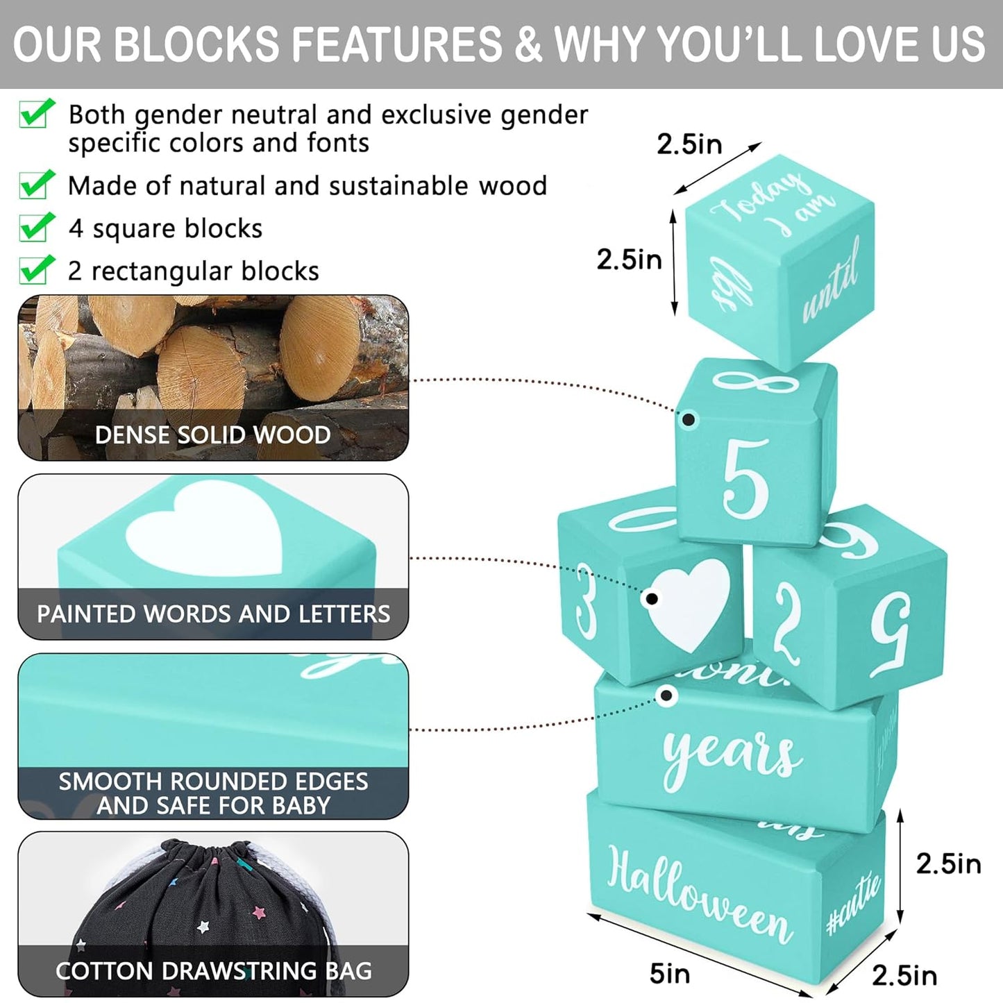 Turquoise Baby Monthly Milestone Blocks. Baby Age Blocks for Girl or Boy Baby Photo Props and Baby Shower. Month Baby Milestone Blocks with Grammatically Correct Month and Year