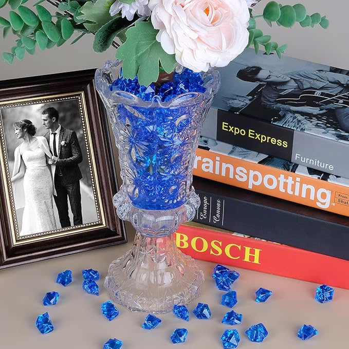 Babenest Acrylic Crushed Ice Rocks, 150 PCS Fake Crystals Plastic Ice Cubes Diamonds Gems for Vase Fillers, Home Decoration, Table Scatter, Event, Wedding, Arts & Crafts (Royal Blue)