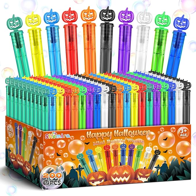 Shemira 200PCS Halloween Bubble Wands, Mini Bubbles Party Favors for Kids, Halloween Party Favors, Goodie Bag Stuffers, Classroom Prizes Gifts for Kids, Halloween Trick or Treat Toys Bulk