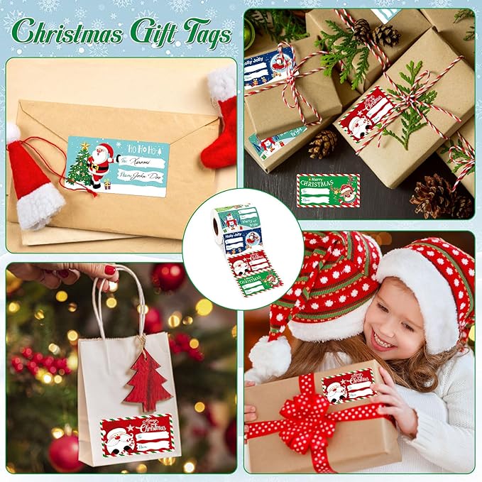 ALODNY 500 Pcs Christmas Gift Tags Stickers,Self-Adhesive Name Tag,Christmas Labels Gift Tags for Christmas Presents Holiday Decorations