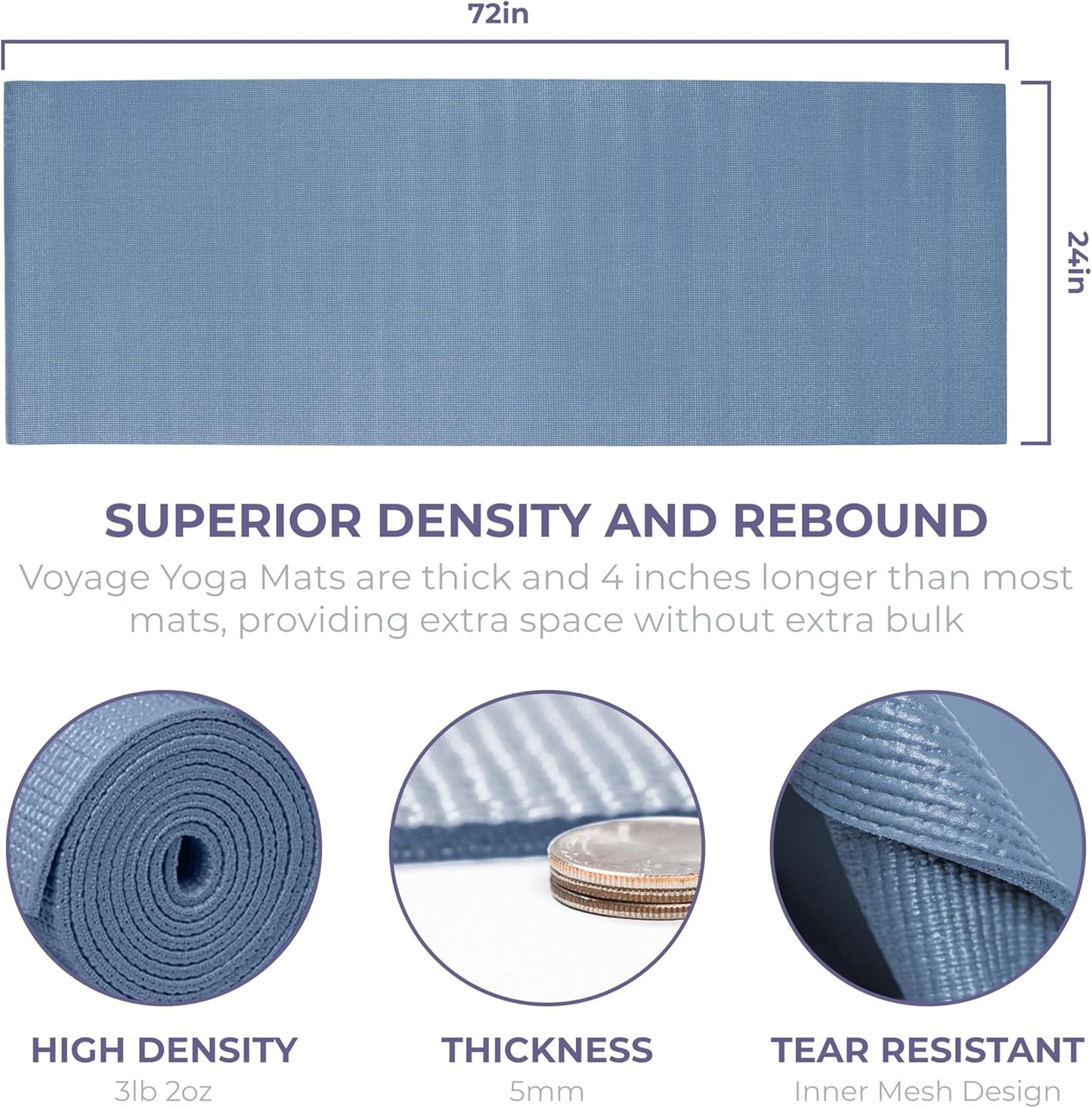 Sunshine Yoga Voyage Yoga Mat, 10 Pack, 72" x 24" Professional Studio and Gym Bulk Yoga Mats, 5mm Thick, Durable, Anti-Tear, Non Slip Fitness and Exercise Mats