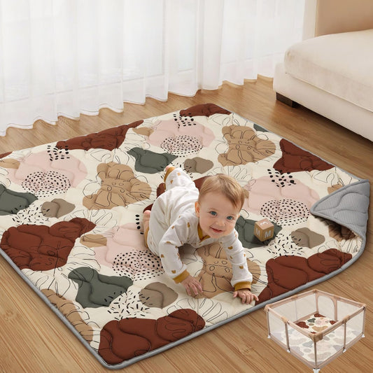 Blissful Diary Baby Play Mats for Floor, 50x50 Crawling Mat for Playpen, Thicken Soft Padding Foam Playmats for Babies and Toddlers Infants, Foldable and Machine Washable, Boho Design