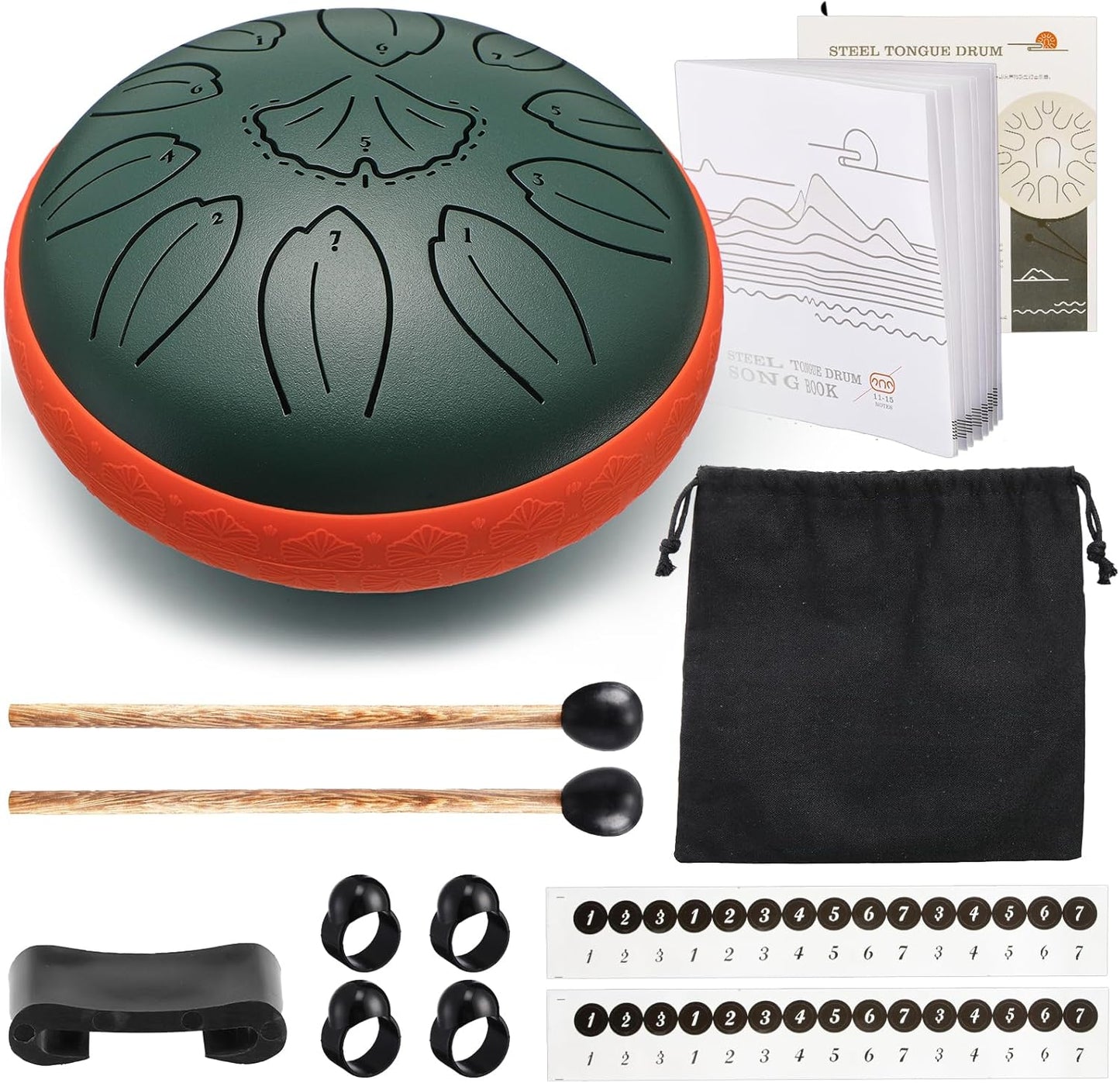 Steel Tongue Drum Percussion, 6 Inch 11 Notes Musical Instruments, Music Gifts for Family Friends (Green)
