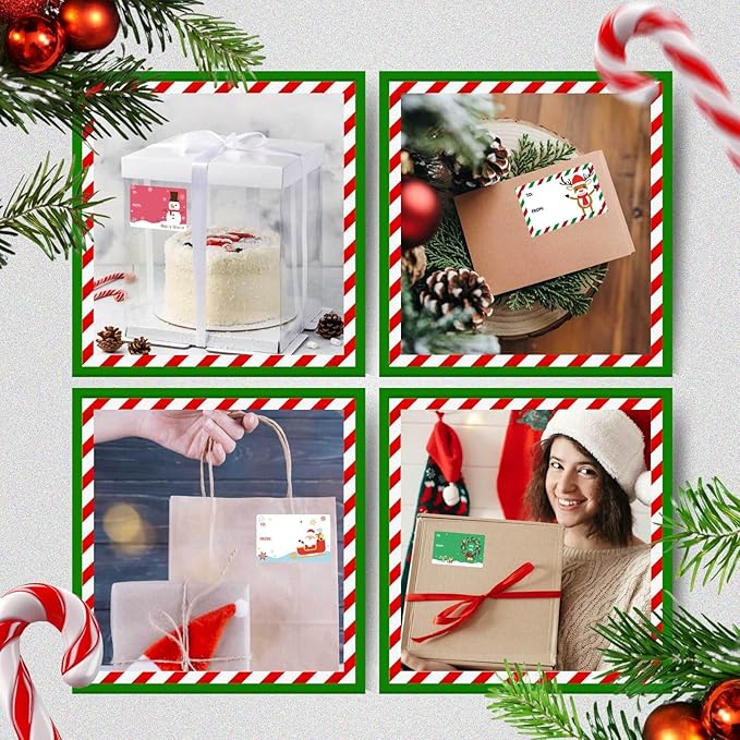 500 PCS Christmas Gift Tags, Self Adhesive Santa Claus Stickers, Festive Holiday Name Labels for Wrapping Paper Presents Decor, 8 Designs
