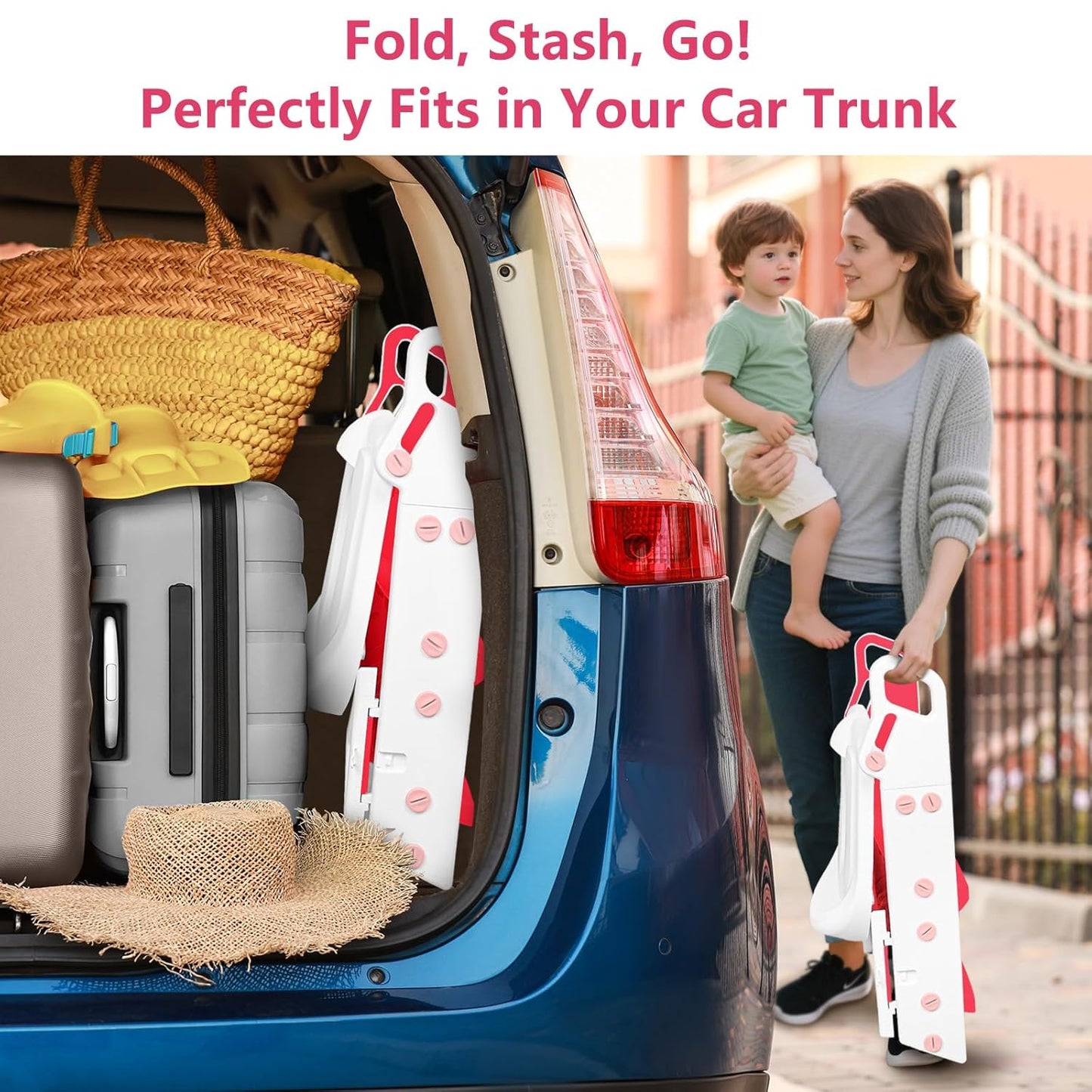 Easy Storage Potty Training Seat with Ladder, Adjustable Step and Toilet Seat Height, Easy-Grip Handles for Climbing, Foldable Portable Toddler Toilet Trainer, Perfect for Small Bathrooms