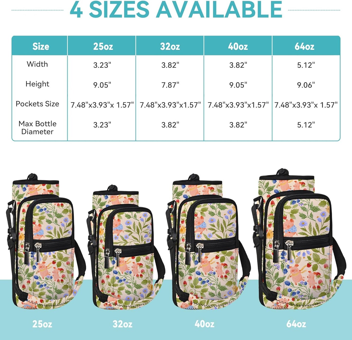 AUPET Water Bottle Sling Bag Sleeve Holder Carrier 25/32/40/64 oz,Insulated Crossbody Water Bottle Case Cover with Strap and Pockets for Men/Women Walking Hiking