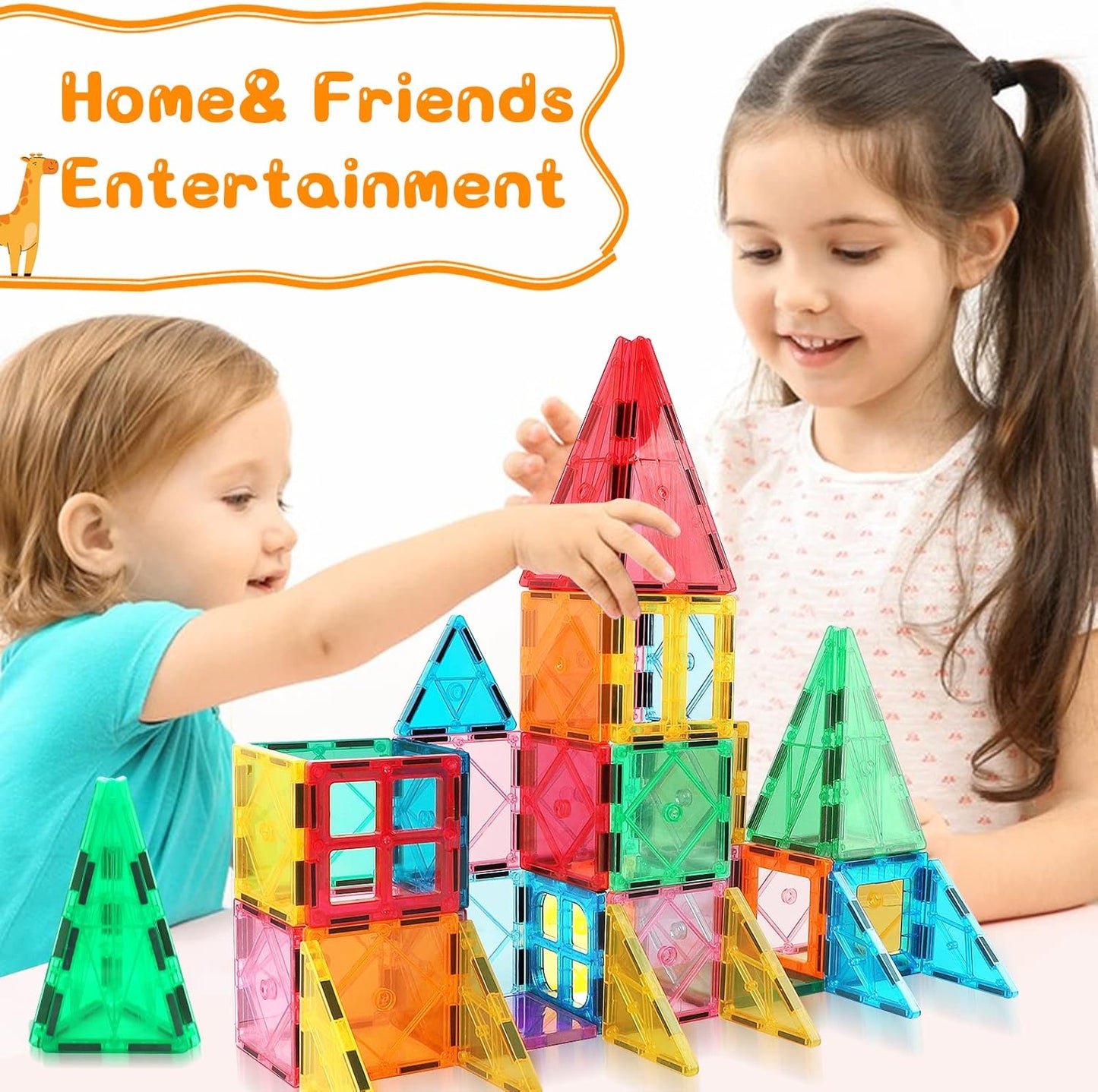 Magnetic Tiles Building Blocks for 3 4 5 6 7 8+ Years Old Boys Girls Colorful Magnet Stacking Toys Birthday Gift for Toddlers STEM Preschool Educational Construction Tiles Set for Kids.