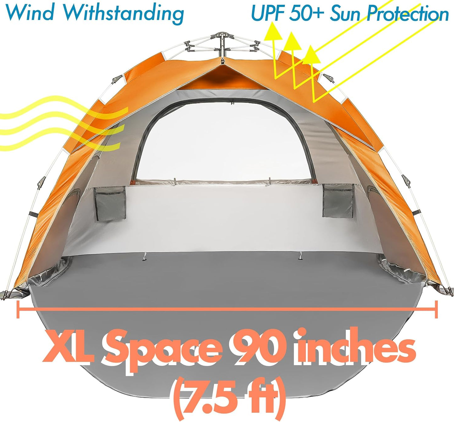 Beach Tent Pop Up Beach Sun Shade Tent with UPF 50+ UV Protection, Removable Floor Zippered Privacy & Ventilation Sun Shelter Family 3 to 4 Person