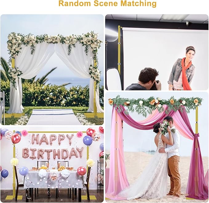 Jiang&Rong 10ft x 10ft Adjustable Backdrop Stand Kit - Heavy Duty Pipe and Drape Stand for Wedding, Birthday Party, Banquet Decorations (Golden)