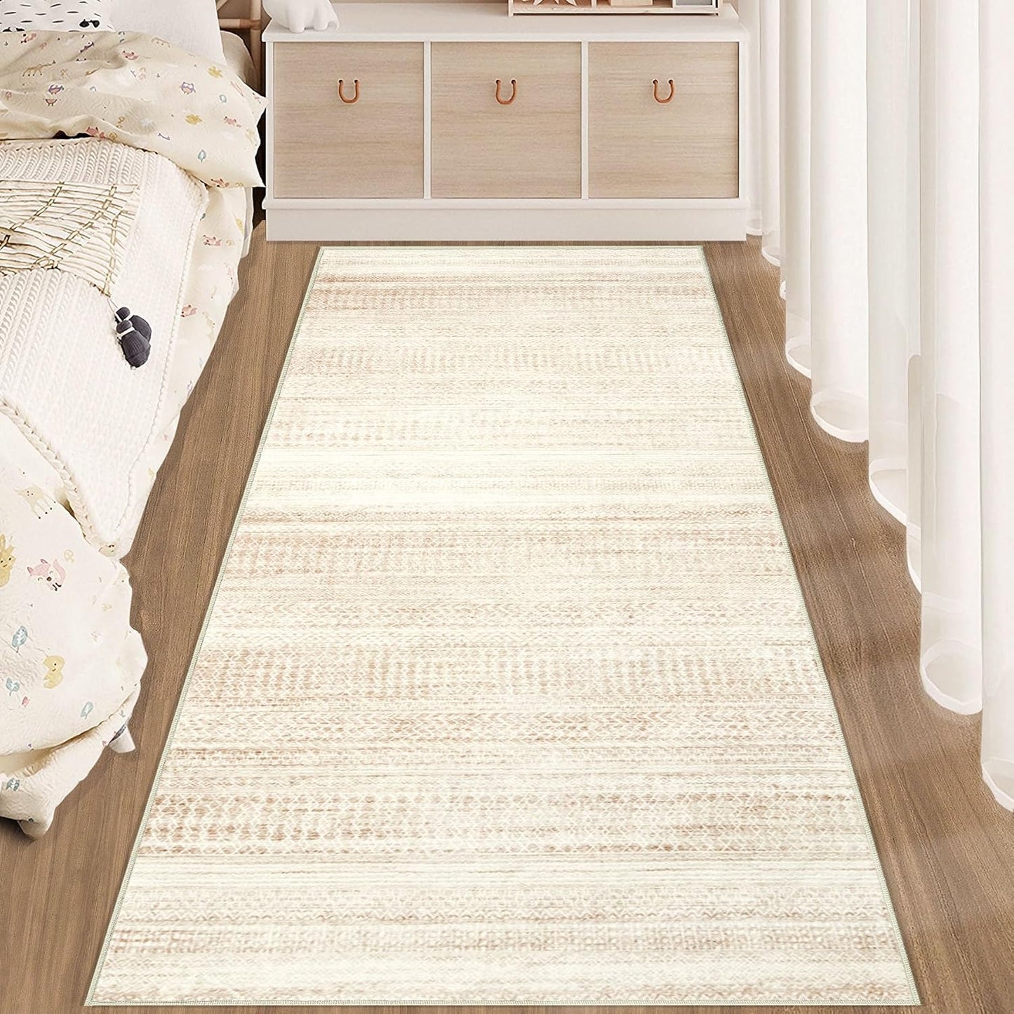 Runner Rug 2x6 Entryway Rugs - Washable Boho Geometric Rug Non-Slip Kitchen Rugs, Soft Neutral Farmhouse Runners for Hallway Bedroom Bathroom Laundry Staircase Foyer(2'x6',Ivory Beige)