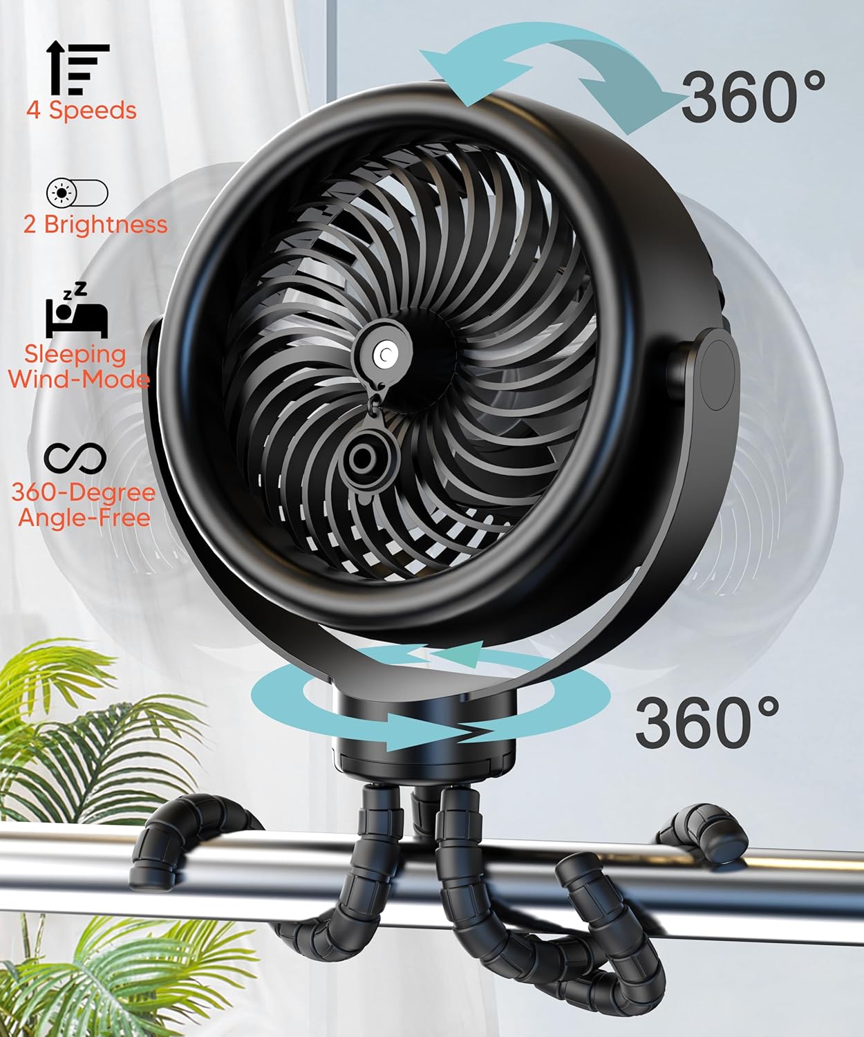 TYZU Portable 7 Inch Misting Fan with Flexible Tripod, 4 Speeds and Timer, Personal Handheld Fan for Baby, Office, Travel, Treadmill, Outdoors