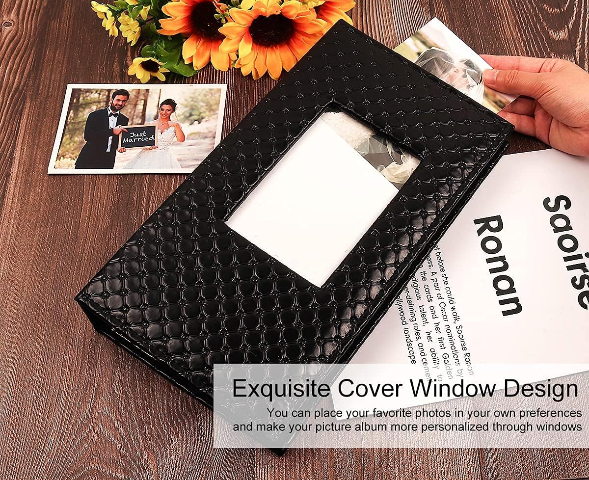 RECUTMS Leather Photo Album 4x6 Can Hold 300 Family Wedding Anniversary Baby Holiday Photos Black Inner Page Picture Album Couple Photo Collection Book Family Growth Commemorative Book（Pink）