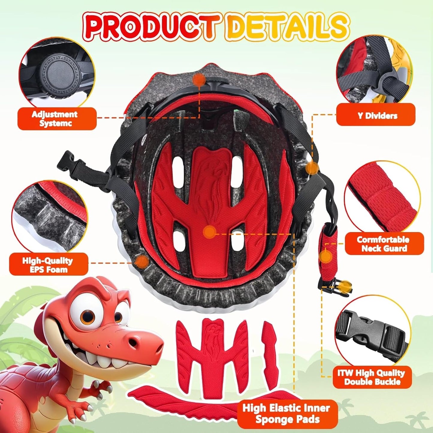 Toddler/Kids Bike Helmet Set for Boys Girls 3D Adjustable Kids Helmet Protective Gear Set Knee Elbow Wrist Pads and Multi-Sports Skateboard Scooter Cycling Roller Balance Bike