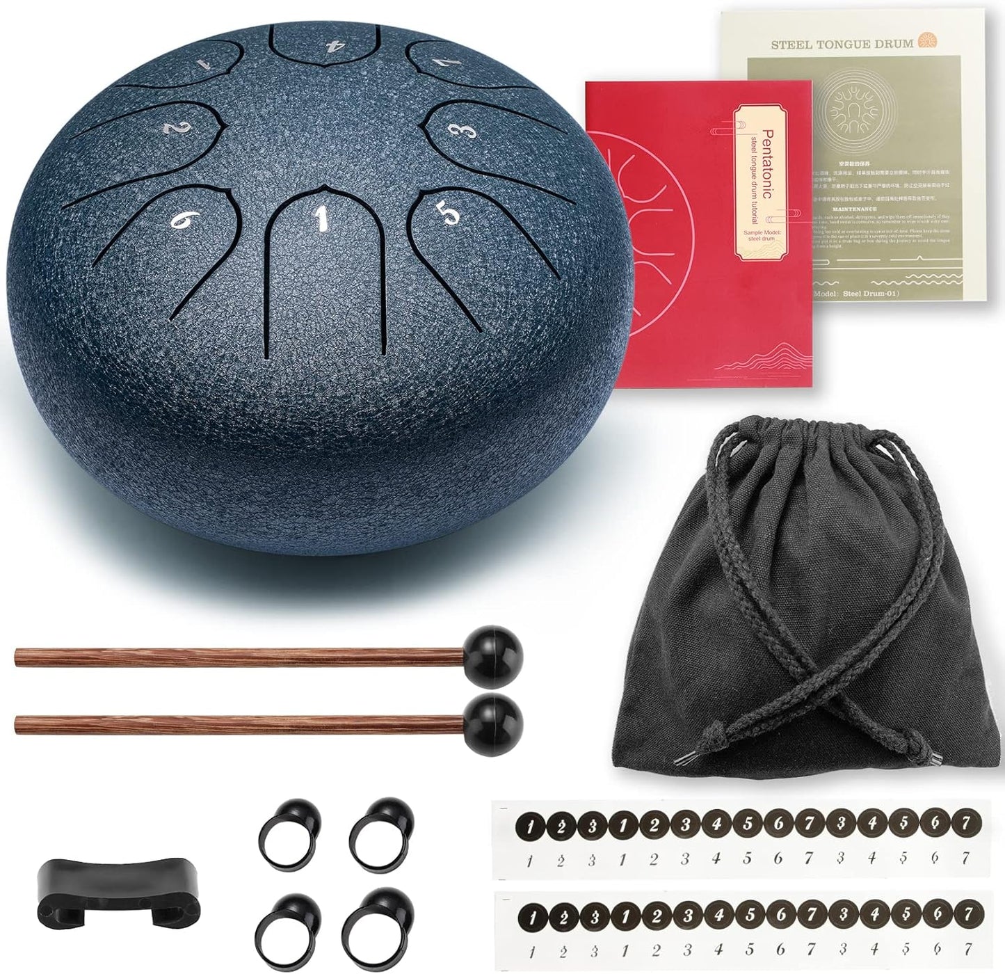 Steel Tongue Drum Percussion, 6 Inch 8 Notes Musical Instruments, Music Gifts for Family Friends (Navy)