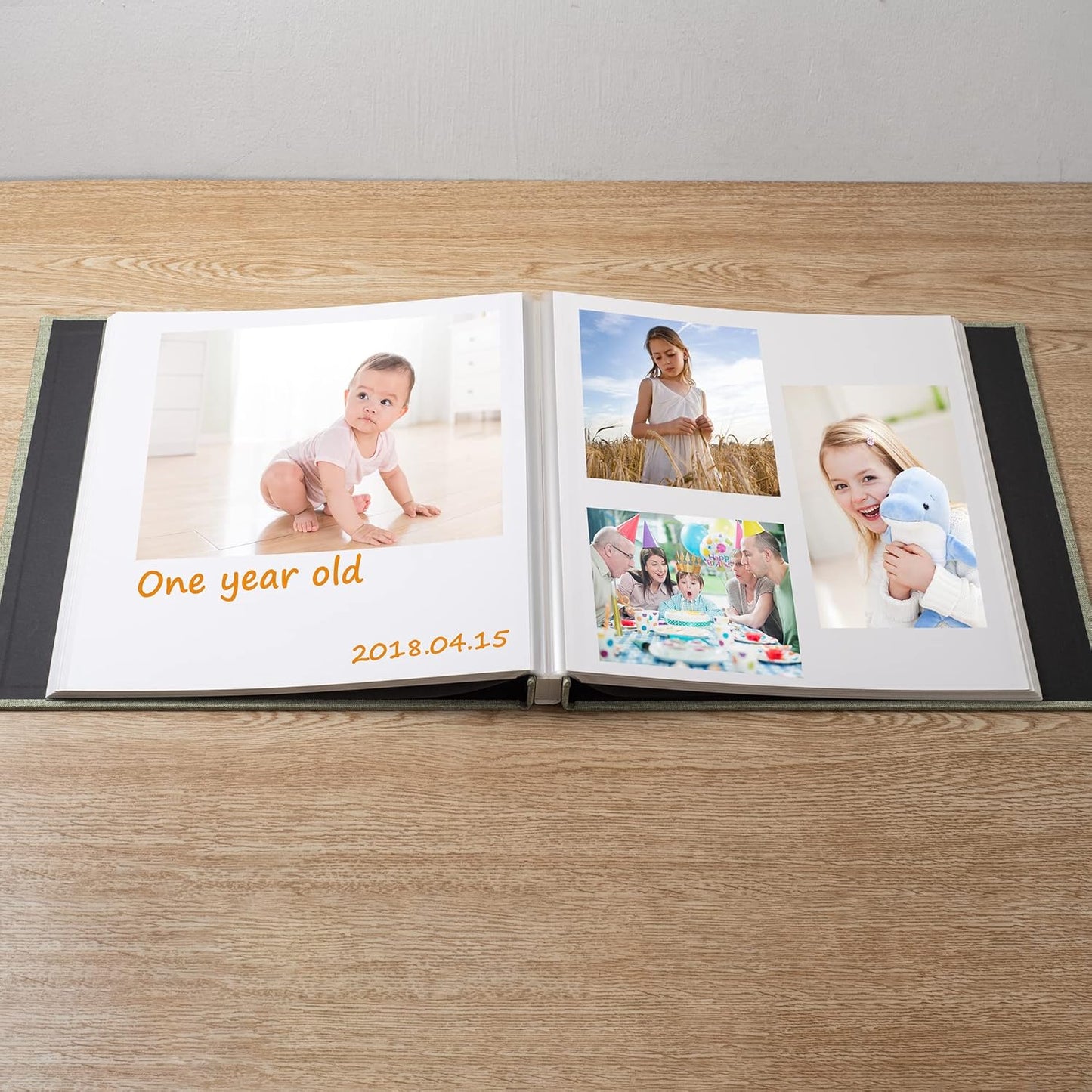 Large Photo Album Self Adhesive Scrapbook Album for 4×6 8×10 Pictures DIY Magnetic Linen Cover Album 40 Pages for Family Wedding Gifts with Metal Pen and Plastic Board