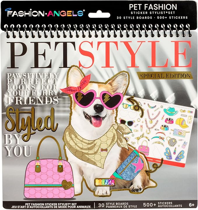 Fashion Angels Pet Fashion Sticker Stylist - 30 Style Sheets for Kids Coloring - Name, Accessorize, and Design Unique Outfits for Your Favorite Animals - Road Trip Essentials - Ages 6 and Up
