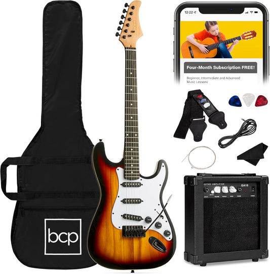 Best Choice Products 39in Full Size Beginner Electric Guitar Starter Kit w/Case, Strap, 10W Amp, Strings, Pick, Tremolo Bar - 3 Color Sunburst