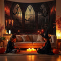 QGHOT Halloween Tapestry Wall Hanging Horror Castle Window Tapestry Gothic Spooky Backdrop Vampire Medieval Tapestries for Bedroom Living Room Dorm Wall Art Decor (90.6"x70.9")